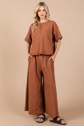 Ces Femme Half Button Half Sleeve Top and Pants Set OutfitFlow